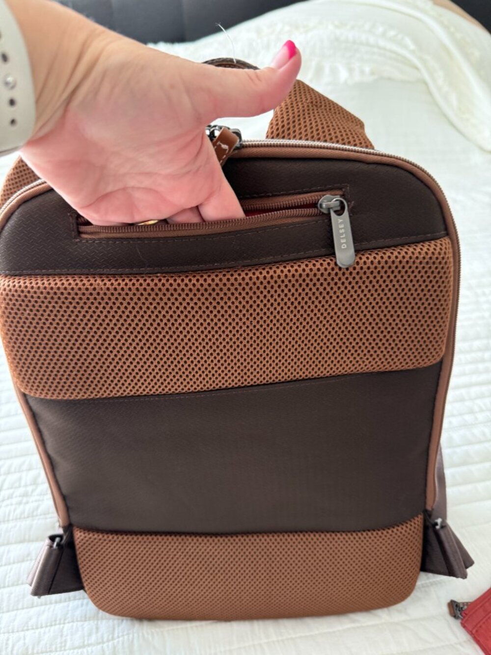 DELSEY Paris Chatelet Brown Travel Laptop Backpack Luggage Pass-Through + Pouch - Picture 6 of 16